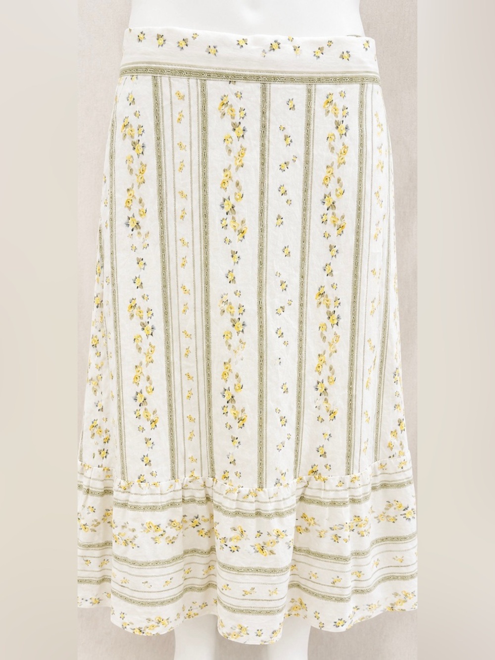 Averona Melani Linen Blend Floral Midi Skirt White Yellow Size 6